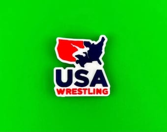 USA Wrestling Shoe Charm for Clogs: Sports-Inspired Accessory Gift for Grapplers and MMA Enthusiasts
