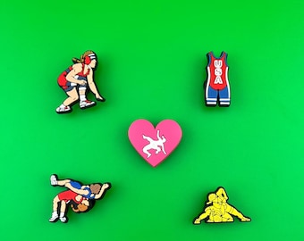 Whimsical 5-Piece Girl Wrestler Shoe Charms Gift Collection