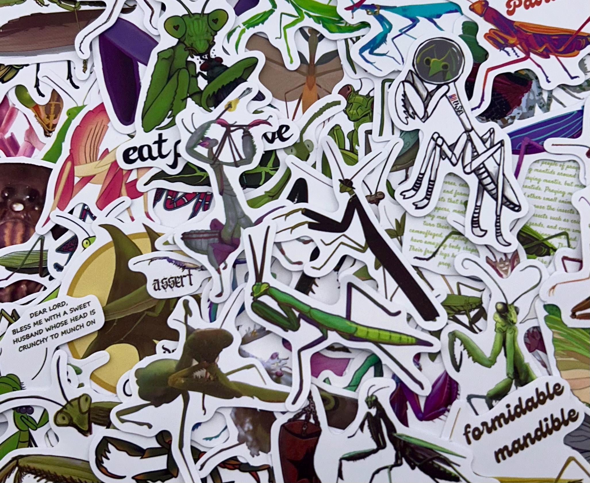 Whimsical Praying Mantis Sticker Set: Quirky Insect Decals for Nature ...