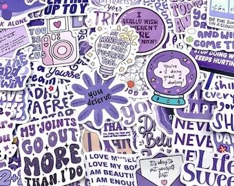 Purple Affirmation Stickers • Waterproof Mental Health, Positive Quotes