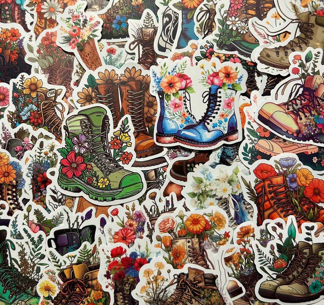 Floral Boots Stickers Pack Combat Boots With Flowers – Cottage ...