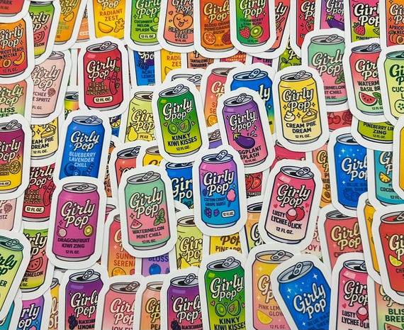 Girly Pop Soda Can Stickers – Colorful Vinyl Die-Cut Kawaii Decals for Laptops, Water Bottles & Scrapbooks