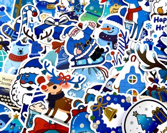 Blue Christmas Sticker Pack • Cute Winter Holiday Stickers • Blue Santa Reindeer Snowman Polar Bear • Waterproof Vinyl Decals for Gifts,