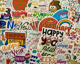Happy New Year Sticker Pack, Kawaii Decals for Laptops, Journals