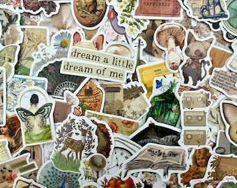 Vintage Aesthetic Sticker Pack | Cottagecore Scrapbook Stickers | Junk Journal Ephemera | Botanical Art | Journal Collage Set