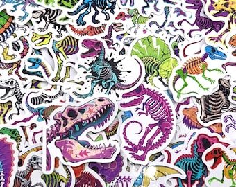 Colorful Dinosaur Skeleton Sticker Pack • Dino Fossil Stickers • Bright Aesthetic Paleontology Stickers • Waterproof Vinyl •, Laptop