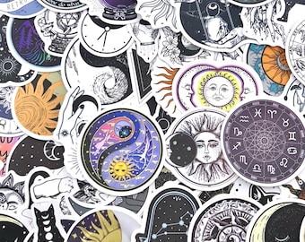 Celestial Astrology Sticker Pack • Witchy Sun Moon Stars Stickers • Zodiac Signs, Tarot, Crystal Ball • Waterproof Vinyl Decals (Random)
