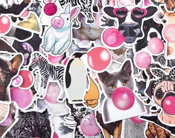 Bubble Gum Animal Sticker Pack • Cute Animals Blowing Bubble Gum • Waterproof Vinyl Stickers • Cat Dog Cow Bunny Penguin Zebra • Laptop