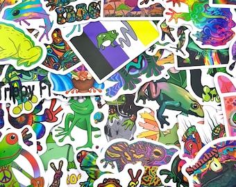 Trippy Frog Sticker Pack • Psychedelic Frog Stickers • Colorful Rainbow Frog Vinyl • Hippie Peace Frog Decals • Aesthetic Amphibian