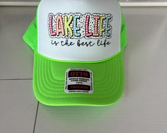 Neon Green Lake Life Trucker Hat - Summer Snapback