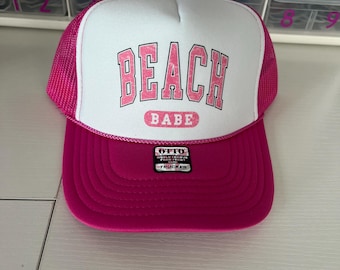 Hot Pink “Beach Babe” Trucker Hat  – Beach, Pool, Summer, Vacation, Spring Break, Lake, River