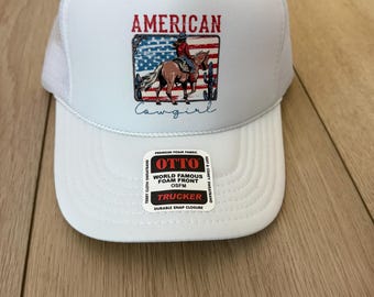 American Cowgirl Trucker Hat - Summer, BBQ, Parade, Pool, Lake, Beach, 4th of July