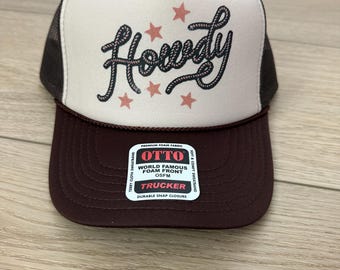 Howdy Trucker Hat– Brown/Tan – Mesh Back Adjustable Hat –  Festivals, Spring Break, Summer, Concerts, Rodeo, Country, Western