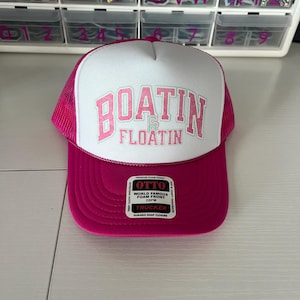 Hot Pink “Boatin and Floatin” Trucker Hat  – Beach, Pool, Summer, Vacation, Spring Break, Lake, River
