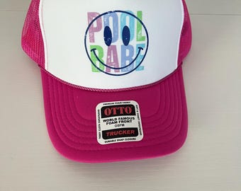 Pool Babe Trucker Hat – Hot Pink, Smiley Face