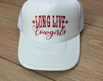 Long Live Cowgirls Trucker Hat– White– Mesh Back Adjustable Hat –  Festivals, Spring Break, Summer, Concerts, Rodeo, Country, Western