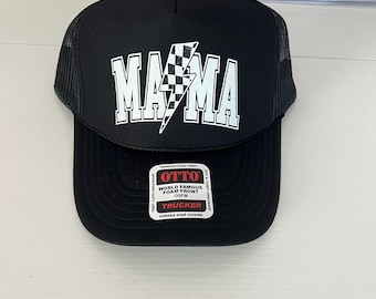 Mama Lightning Bolt Trucker Hat – Black Mesh, Adjustable Snapback