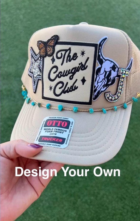 Custom Country Western Trucker Hat - Patches - Concerts, Festivals, Summer, Rodeo