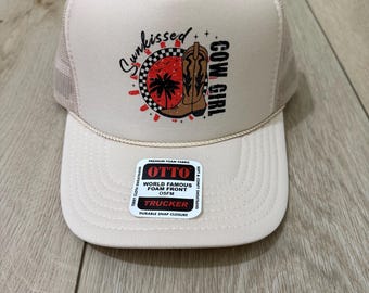 Sun Kissed  Cowgirl Trucker Hat - Summer, BBQ, Parade, Pool, Lake, Beach, 4th of July