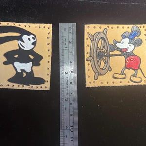Handmade Steamboat Willie & Oswald Leather Patch Set