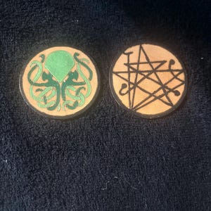 Cthulhu and necronomicon leather magnet  2 pk, call of Cthulhu, h.p. love craft, handmade.