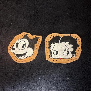 Handmade Betty Boop & Bimbo Leather Patch Set: Fleischer Studios Cartoon