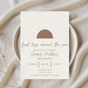 First Trip Around the Sun Birthday Invitation, First Trip Birthday Template, Gender Neutral Birthday Invitation, Editable Invitation.