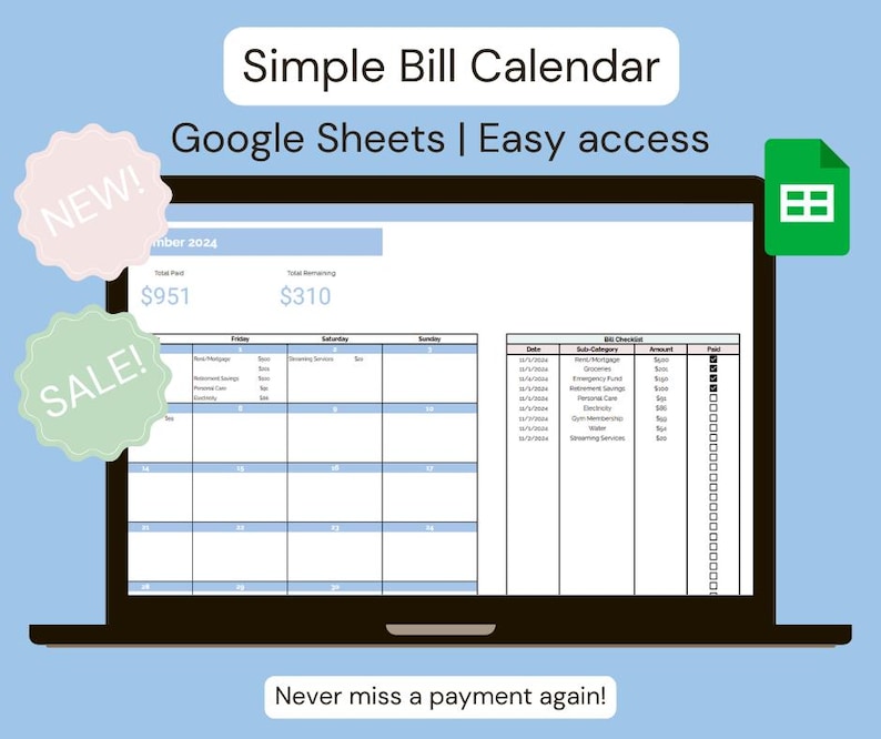 Calendar With Checkboxes Bill Calendar | Simple Budget Planner & Monthly Organizer | Track ...