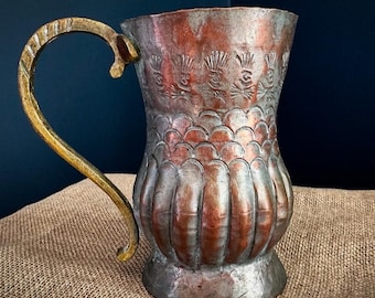Old Hammered Copper and Brass Egyptian Pitcher