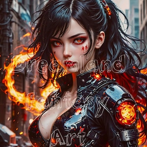 Cyberpunk Girl Art | Meet Wren Digital Download | 8x10 Print + 5x7 Character Backstory Download | Futuristic Décor Piece