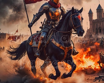 Medieval Knight Wall Art | 2 Prints | 8x10 Size | Battle scenes | Historical Warrior Decor | Digital Download | Mediaeval Times