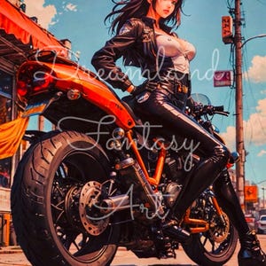 Anime Girl Art Print | Biker Girl | Futuristic Motorcycle Poster | Badass Rebel Girl Wall Decor | Digital Download 8 X 10 Prints