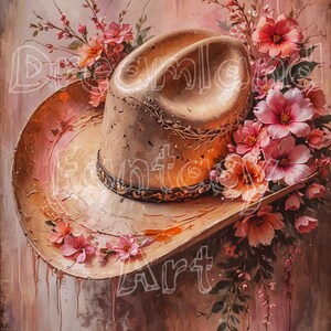 Floral Cowboy Hat Art Print | Rustic Western & Country Decor | 8x10 Digital Download | Pink Western Art Print