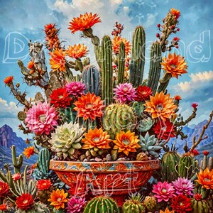 Kakteengarten Kunstdruck | Wüsten- und Landschaftsdekor | 8x10 druckbare Kaktus Blumen | Sukkulenten Wandkunst | Wohndekor