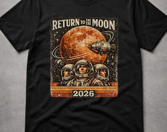 Camiseta vintage "Regreso a la Luna", camiseta retro de la misión ARTEMIS II, estampado de la Luna naranja, camiseta de astronauta, camiseta de ciencia ficción.