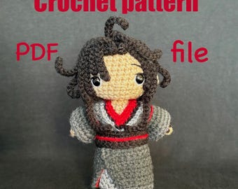 Wei Wuxian crochet pattern PDF for Mo Dao Zu Shi inspired doll/keychain