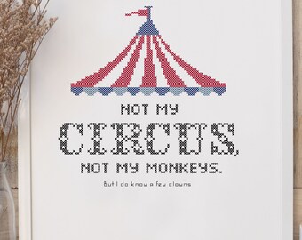 Not my Circus, Not my Monkeys - But I do know a few clowns Cross-stitch Pattern.