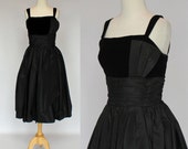 50 39 s 60 39 s Vintage Cocktail Dress Black Taffeta and Velvet Formal Dress XSmall to Small