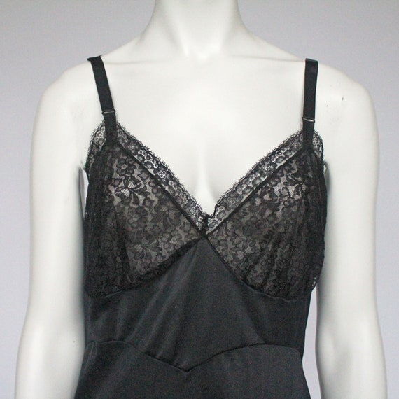 50's  Black Full Slip with Lace Trim and Crystal … - image 3