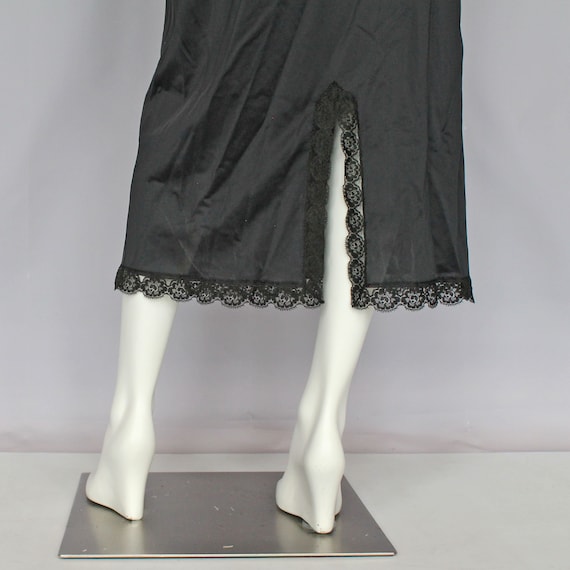 70's Lorraine Long Black Half Slip with Slit / Lace /… Gem
