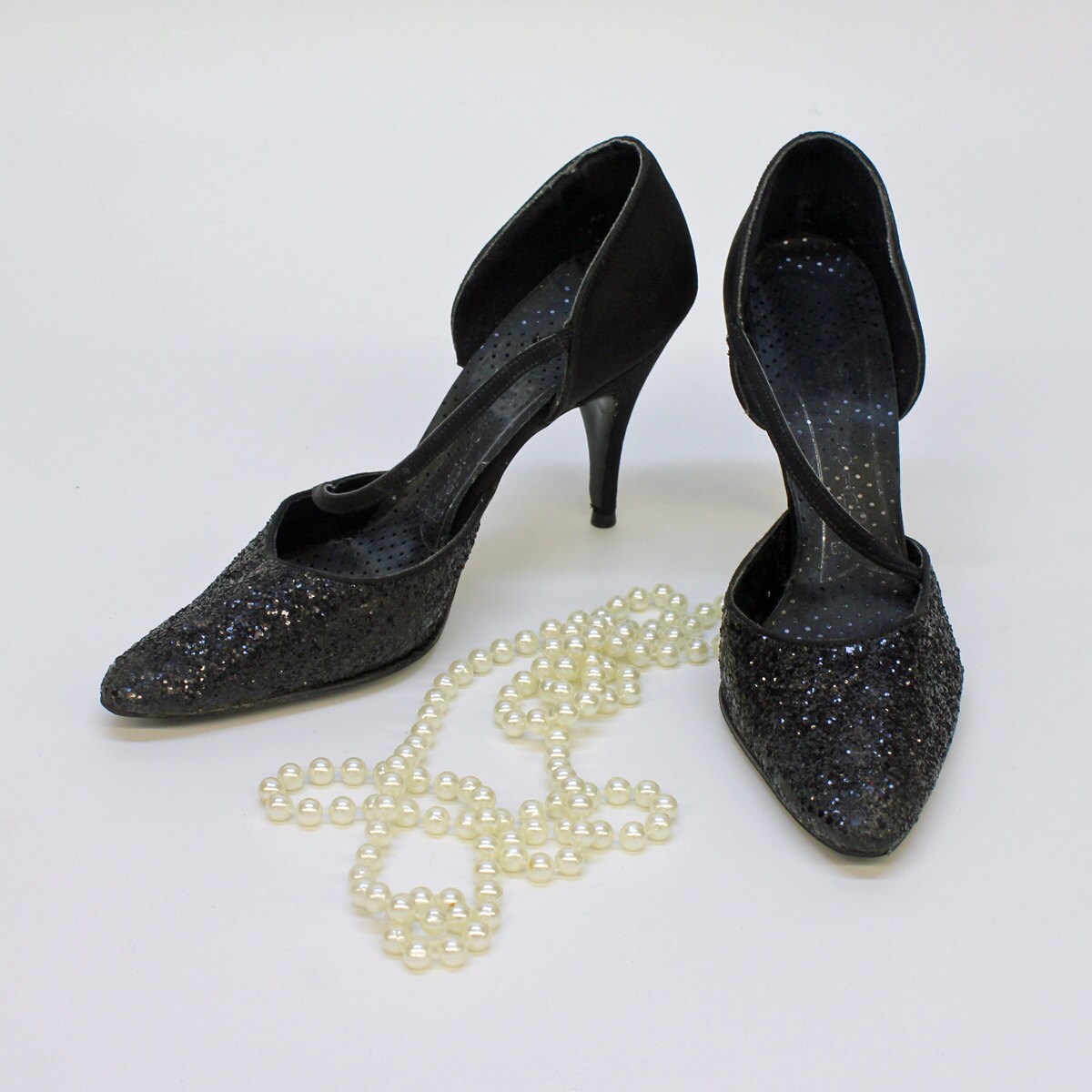 black glitter stilettos