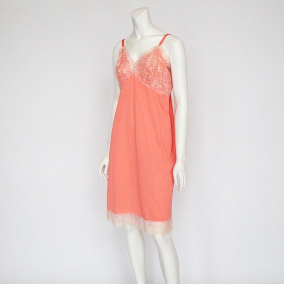 60's Artemis Full Slip with Lace Trim / Coral / S… - image 2