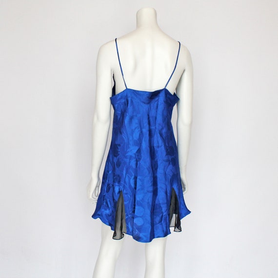 80's Cobalt Blue Satin Jacquard Nightgown with Sh… - image 8