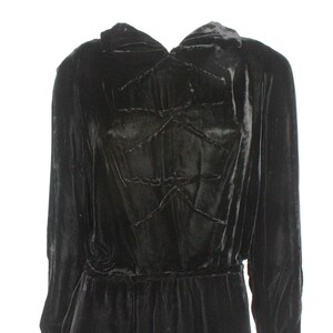 30's Black Velvet Dress / Midi Length Vintage Dress with Long Sleeves / Silk Velvet Dress / Small image 2