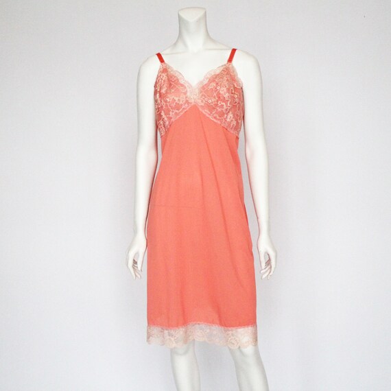 60's Artemis Full Slip with Lace Trim / Coral / S… - image 5