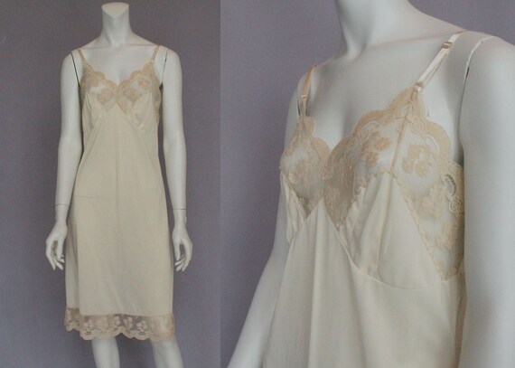dress Vintage 1960/'s70/'s beige cream lace full slip size medium