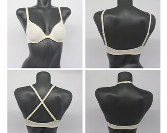 90's Victoria's Secret Convertible Underwire Bra Without Padding / 3 Way Straps / Light Beige / 34B