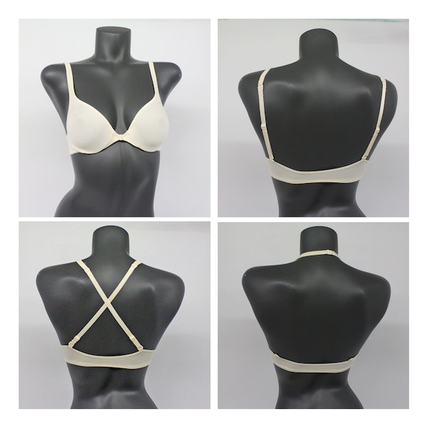 90's Victoria's Secret Convertible Underwire Bra Without Padding / 3 Way Straps / Light Beige / 34B