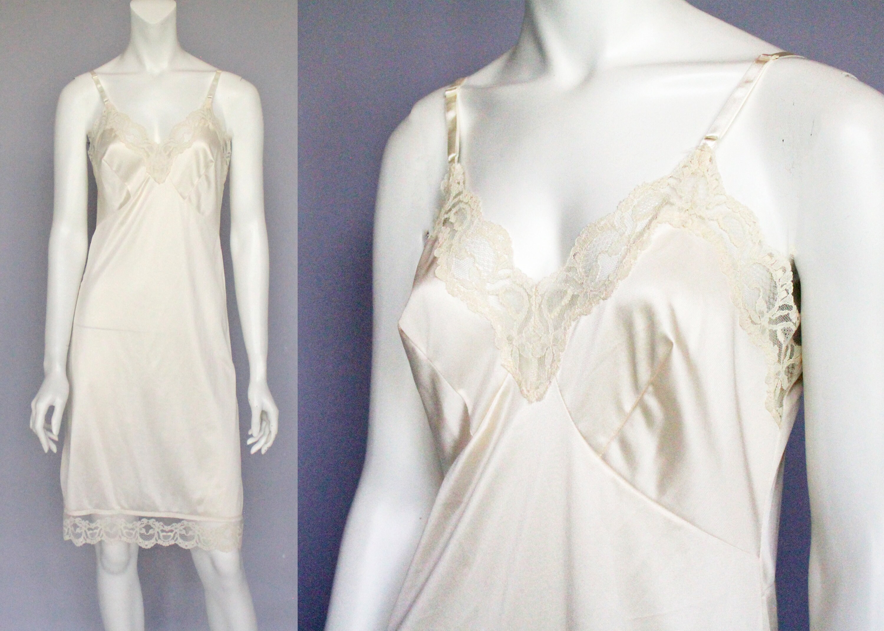 Vintage Beige Full Slip With Lace Trim / Sliperfection / Size Etsy