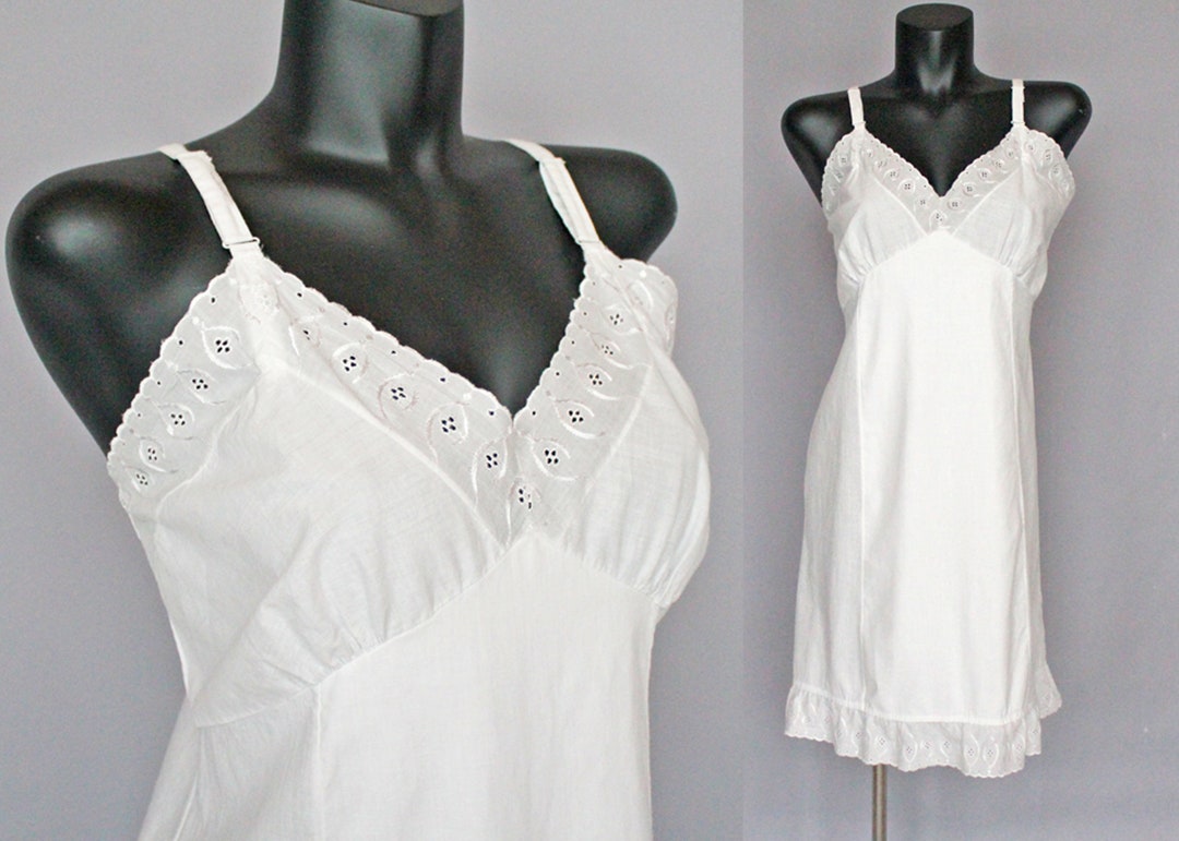 Vintage White Cotton Full Slip With Eyelet Lace Trim / Etsy